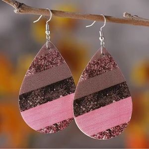 Striped Colorful Glitter Water Drop Shape Faux Leather Earrings